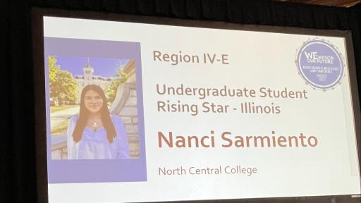 North Central alum Nanci Sarmiento receives her Rising Star award.